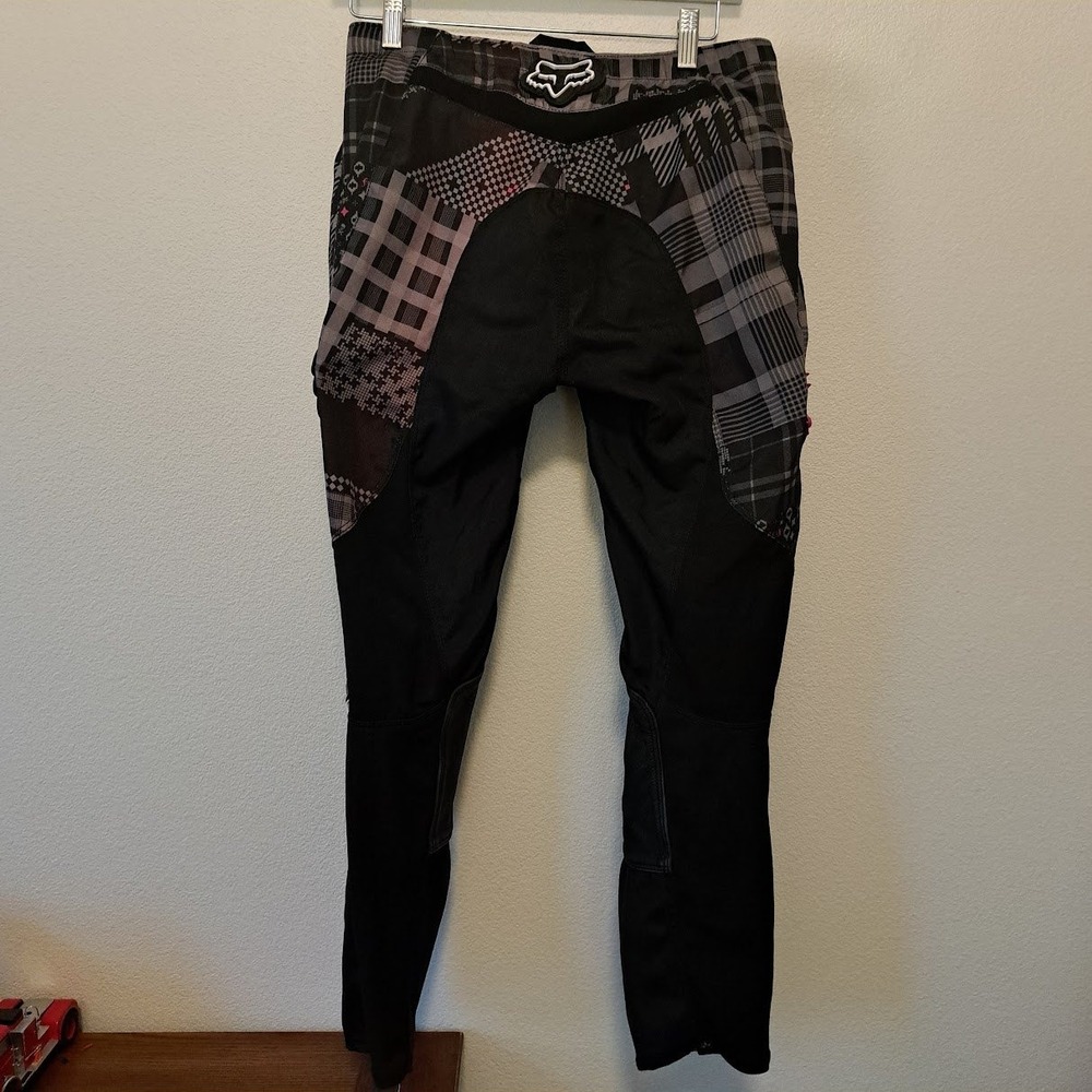 Fox Racing 180 Girls Motocross Pants Grey Black Plaid Pink Size 7/8 Kids Riding